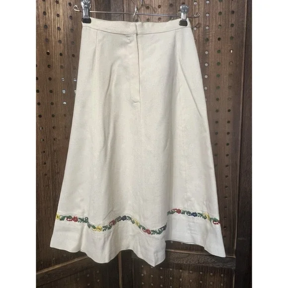 Vintage Cream Ivory Wool Skirt XS 21 In Waist 1950s 1960s Scandinavian Trim - Picture 2 of 8